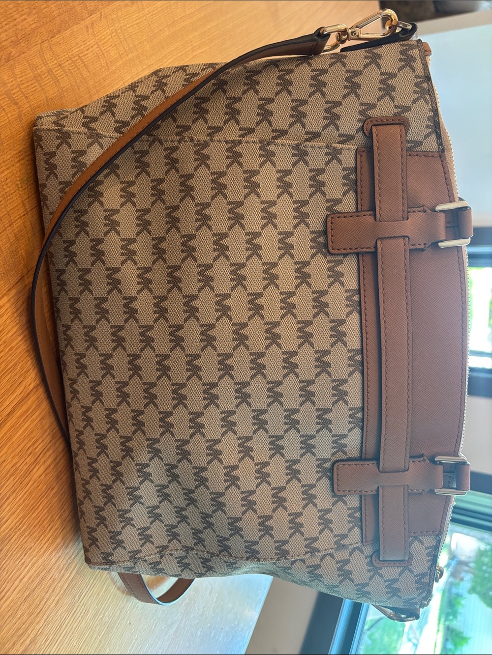 Michael Kors Brown Monogram Satchel with Gold Hardware - Picture 5 of 7